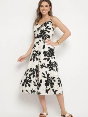 Czarna Ażurowa Sukienka z Bawełny o Rozkloszowanym Kroju na Ramiączkach Nitaria rosa