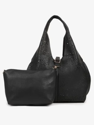 Czarna Ażurowa Torebka Hobo z Dodatkową Saszetką Frosira andrea massi