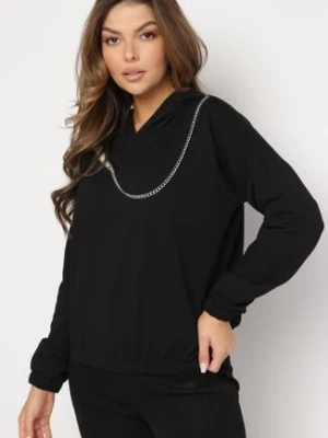 Czarna Bawełniana Bluza z Kapturem z Ozdobnym Łańcuszkiem i Suwakiem Cielo las garras