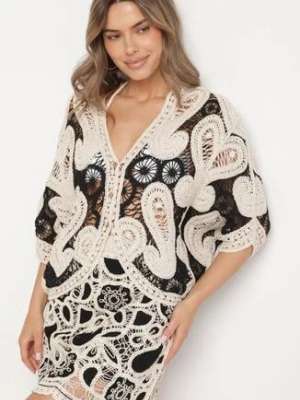 Czarna Bawełniana Bluzka o Nietoperzowym Kroju z Szydełkowej Tkaniny Filaresea rosa