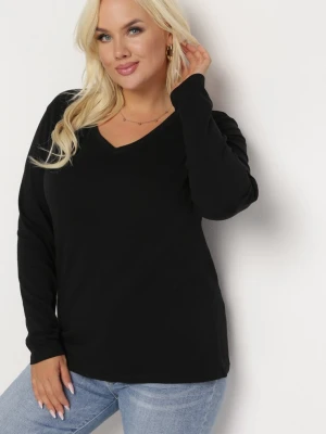 Czarna Bawełniana Bluzka z Długim Rękawem i Trójkątnym Dekoltem Redsa Glo-story