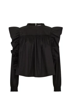 Czarna Bawełniana Bluzka z Falbankami Co'Couture