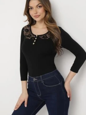 Czarna Bawełniana Bluzka z Ozdobnymi Napami i Wstawką z Koronki Betolia las garras
