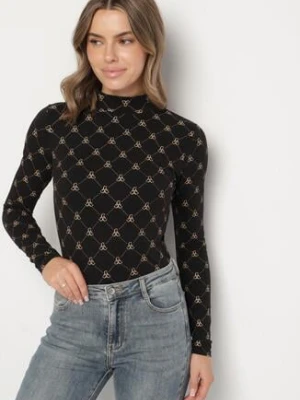 Czarna Bawełniana Bluzka z Półgolfem Typu Longsleeve z Geometrycznym Wzorem Tilianna glo-story