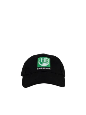 Czarna bawełniana czapka z zielonymaszywką Balenciaga