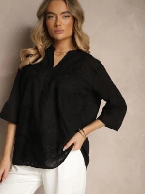 Czarna Bawełniana Koszula Ozdobiona Haftem i Regulowanymi Rękawami Aranovia metrofive