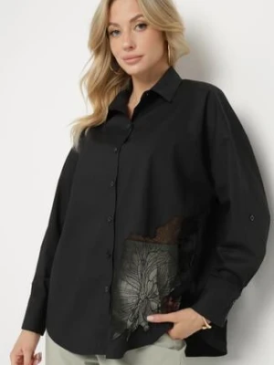 Czarna Bawełniana Koszula z Ażurowym Wzorem i Regulowanymi Rękawami Naloritha h&s