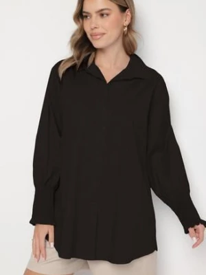 Czarna Bawełniana Koszula z Marszczonymi Rękawami i Falbankami Tanandoria new collection
