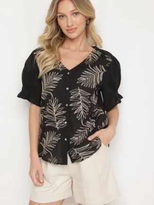 Czarna Bawełniana Koszula Zapinana na Guziki z Haftem i Przeszyciami Ozdobną Nicią Varavia melya by melody