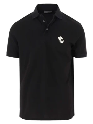 Czarna Bawełniana Koszulka Polo Haftowane Logo Emporio Armani