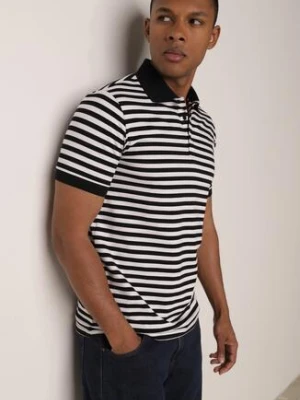 Czarna Bawełniana Koszulka Polo w Paski w Stylu Casual Elunilla