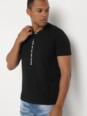 Czarna Bawełniana Koszulka T-Shirt z Krótkim Rękawem i Nadrukiem Trinalia