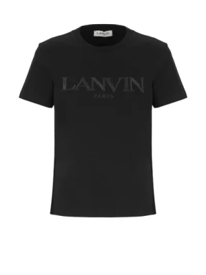 Czarna bawełniana koszulka z haftowanym logo Lanvin