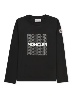 Czarna Bawełniana Koszulka z Logo dla Chłopców Moncler