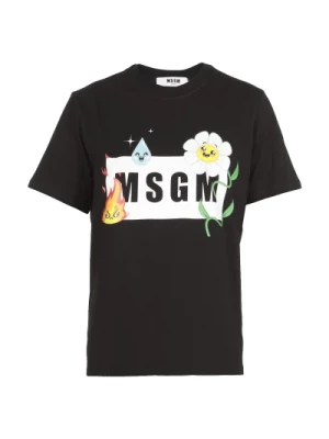 Czarna Bawełniana Koszulka z Logo na Przodzie Msgm