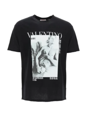 Czarna bawełniana koszulka z nadrukiem logo Valentino