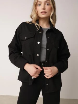 Czarna Bawełniana Kurtka Jeansowa o Koszulowym Kroju na Napy Yrelola melya by melody