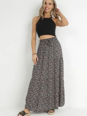 Czarna Bawełniana Spódnica Maxi w Kwiatki Amelix rosa