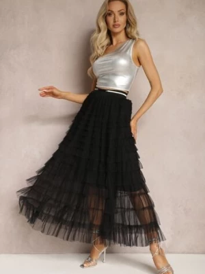 Czarna Bawełniana Spódnica Ozdobiona Falbankami Maxi Creama lovery