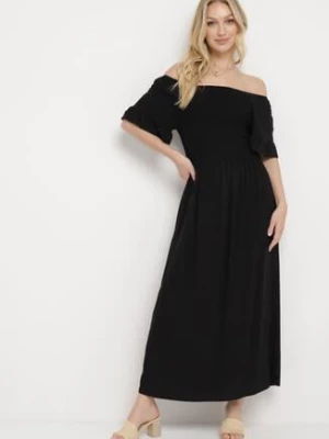 Czarna Bawełniana Sukienka Hiszpanka z Marszczoną Górą o Rozkloszowanym Fasonie Lulvia