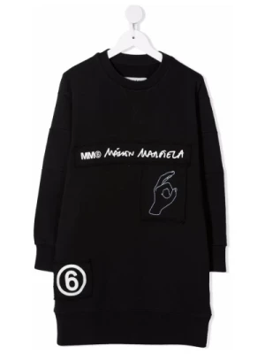Czarna Bawełniana Sukienka Midi z Logo Tape Maison Margiela