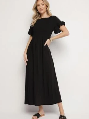 Czarna Bawełniana Sukienka o Kroju Hiszpanki z Elastyczną Górą Niloviria defox