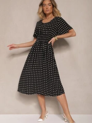 Czarna Bawełniana Sukienka o Rozkloszowanym Fasonie w Kropki Tolimirae defox