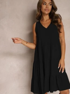 Czarna Bawełniana Sukienka o Rozkloszowanym Kroju Bez Rękawów Gladea