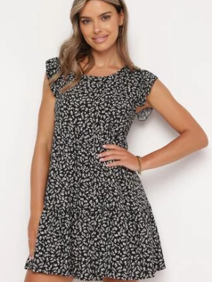 Czarna Bawełniana Sukienka o Rozkloszowanym Kroju z Falbanką Anettes defox
