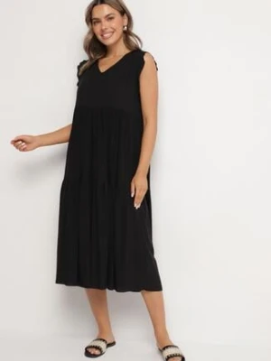 Czarna Bawełniana Sukienka Ozdobiona Falbankami Aveliova defox