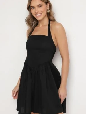 Czarna Bawełniana Sukienka Rozkloszowana na Szyję Kolaniela new collection