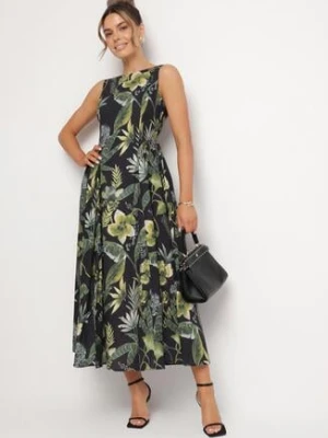 Czarna Bawełniana Sukienka Rozkloszowana we Florystyczny Print Liliova elsa.m by may