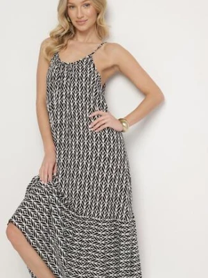 Czarna Bawełniana Sukienka Rozkloszowana z Geometrycznym Wzorem Niladora defox