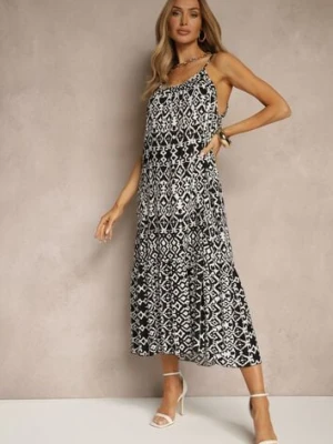 Czarna Bawełniana Sukienka w Geometryczny Wzór Koloniela defox