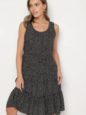 Czarna Bawełniana Sukienka w Kropki z Falbanami Zerolia defox