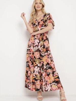 Czarna Bawełniana Sukienka w Stylu Boho z Elastyczną Gumką w Talii Morgaine defox