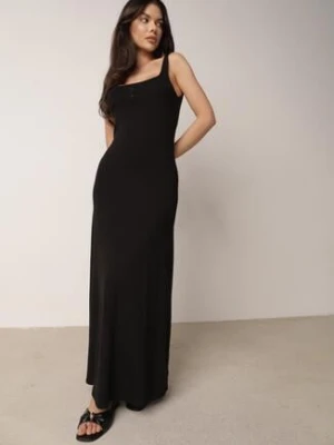 Czarna Bawełniana Sukienka z Odkrytymi Plecami i Guzikami Ocerial by swan