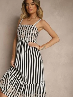 Czarno-Biała Bawełniana Sukienka z Ozdobnym Haftem Redemae rosa