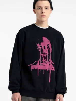 Czarna bluza bez kaptura z autorską grafiką w kontrastowym kolorze z przodu Reporter