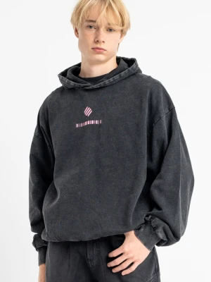 Czarna bluza BOXY z kapturem z efektem sprania Reporter