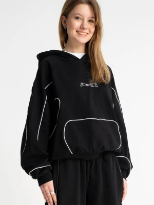 Czarna bluza BOXY z kapturem z kontrastowymi wypustkami podkreślającymi cięcia Reporter