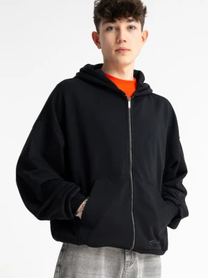 Czarna bluza BOXY z kapturem z minimalistycznym nadrukiem Reporter