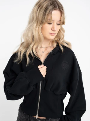 Czarna bluza BOXY z kapturem z podkreśloną talią Reporter