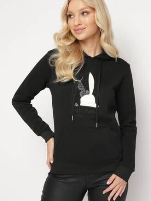 Czarna Bluza Dzianinowa z Kapturem i Nadrukiem Jubida kamaella