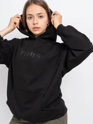Czarna bluza oversize z kapturem z przestrzennym nadrukiem na wysokości piersi Reporter