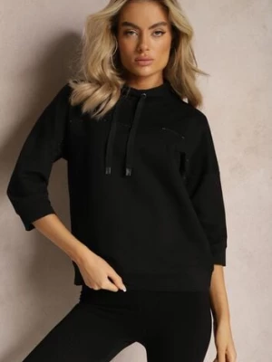 Czarna Bluza Ozdobiona Drobnymi Cyrkoniami i Sznurkami Vanreil glo-story