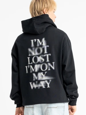 Czarna bluza REGULAR z kapturem z autorska grafiką z tyłu Reporter