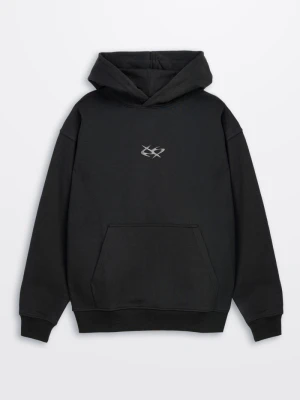 Czarna bluza REGULAR z kapturem z minimalistyczną grafiką z przodu Reporter