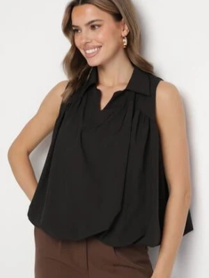 Czarna Bluza Rozkloszowana Oversize z Kołnierzykiem Eridwen ann gissy