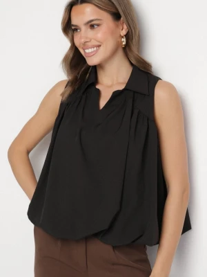 Czarna Bluza Rozkloszowana Oversize z Kołnierzykiem Eridwen Ann Gissy